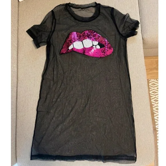 Shein Curve Unity Plus Black Mesh Pink Sequin Tunic Top Sheer 4X - Picture 9 of 11